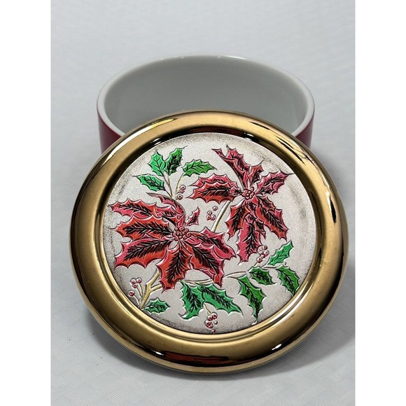 Christmas Chokin Other - Chokin Poinsettias Trinket Dish Jamestown China With Gold Rim Christmas